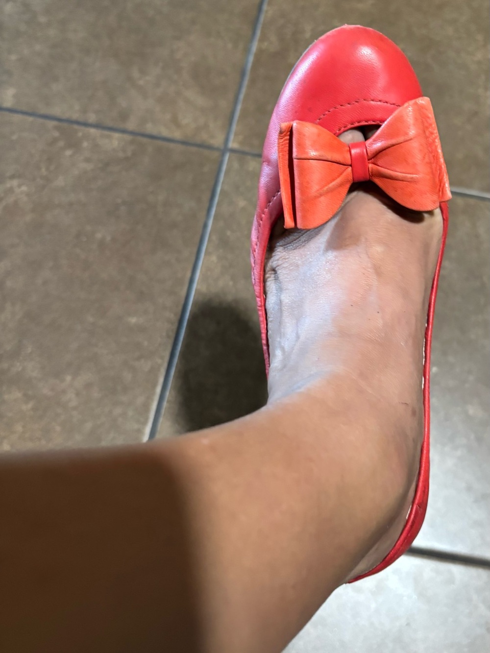Miu Miu Coral Red Bow Leather Ballet Flat - Picture 5 of 16